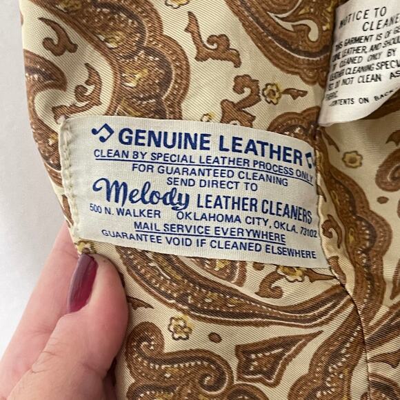 Simco Supreme Genuine Leather Vest Mens Size 46 Brown 4 Snaps Paisley Lined USA - Picture 4 of 12